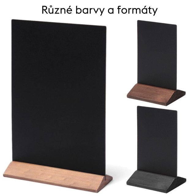 Dřevěný křídový menu stojánek ekonomický popisovatelný oboustranný Formát A6 (100x150mm), barva černá 