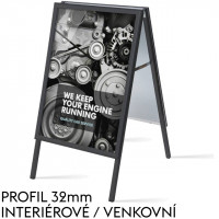 Standardní reklamní áčko, s profilem (šířkou rámu) 32mm, černé
