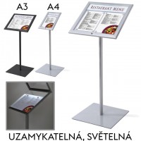 Menu Board stojan s uzamykatelnou vitrínou a prostorem pro logo