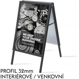 Standardní reklamní áčko, s profilem (šířkou rámu) 32mm, černé