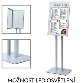 Uzamykatelná menu vitrína na stojanu a prostorem pro logo