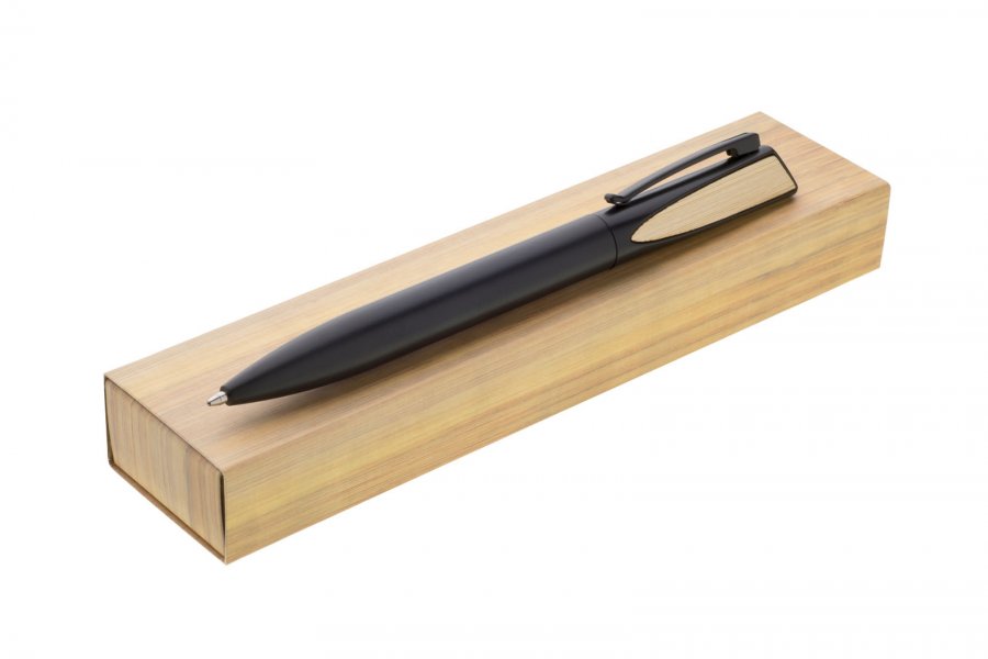 QUARA propiska bambus/kov v papírové krabičce, černá