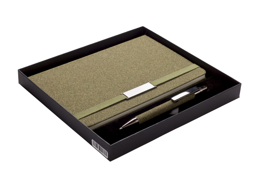 TEABRO SET zápisník s propiskou v krabičce, zelená