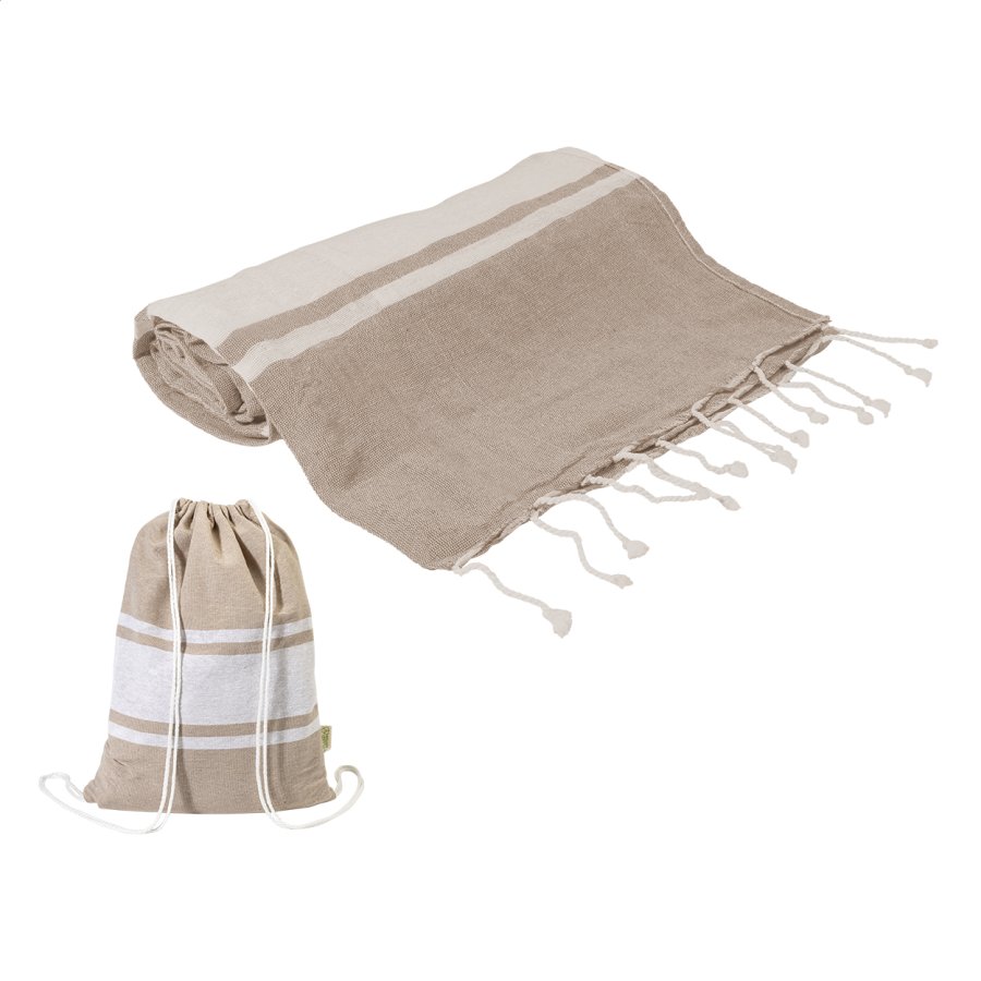 Tortuga plážový ručník z recyklované bavlny a taška se stahovací šňůrkou, přírodní