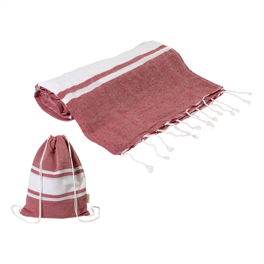 Tortuga plážový ručník z recyklované bavlny a taška se stahovací šňůrkou, červená