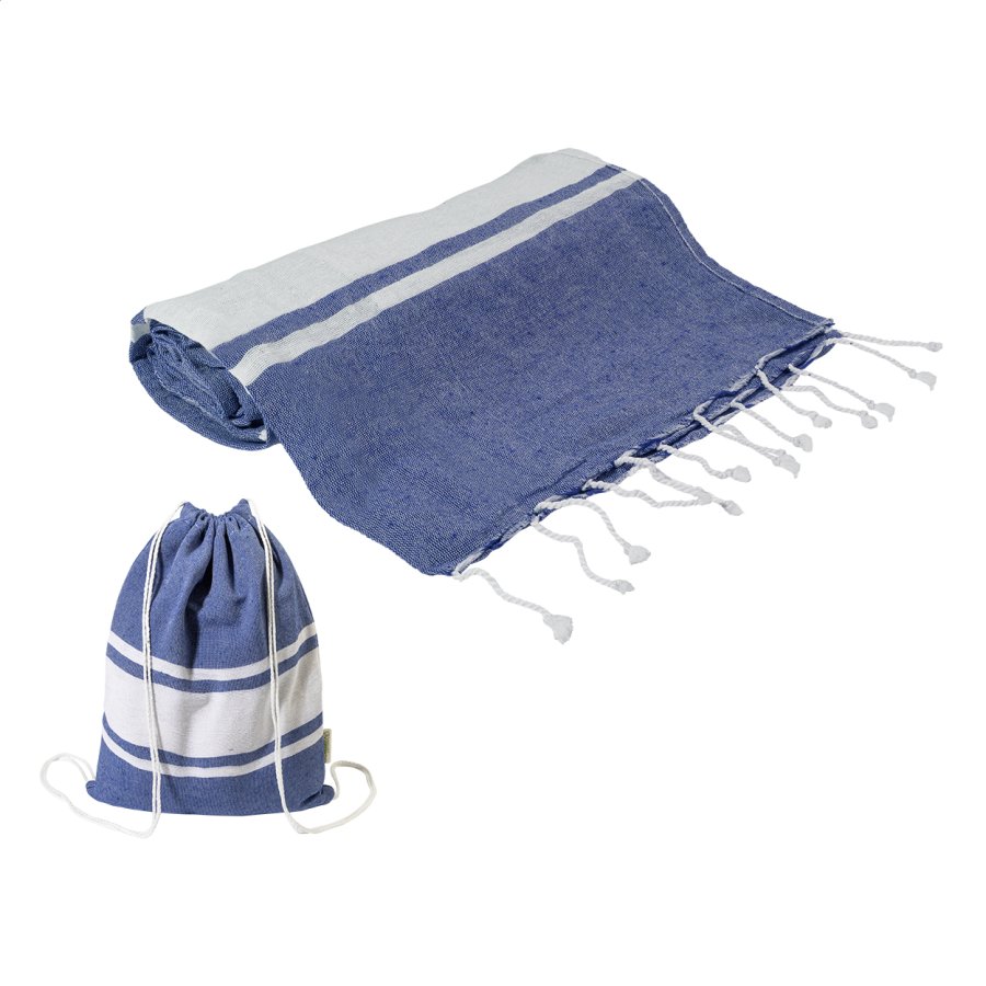 Tortuga plážový ručník z recyklované bavlny a taška se stahovací šňůrkou, tmavě modrá