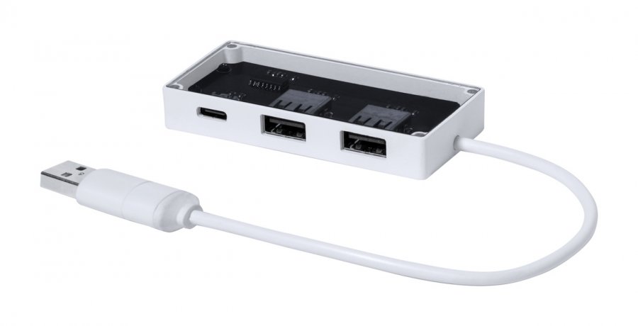 "Hevan" průhledný USB hub, bílá
