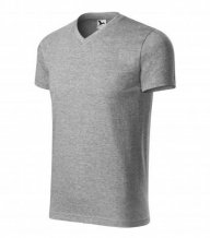 Heavy V-neck tričko unisex, tmavě šedý melír