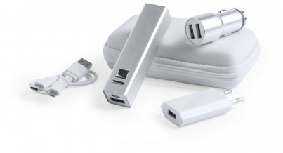 "Tilmix" sada USB nabíječky a power banky, stříbrná
